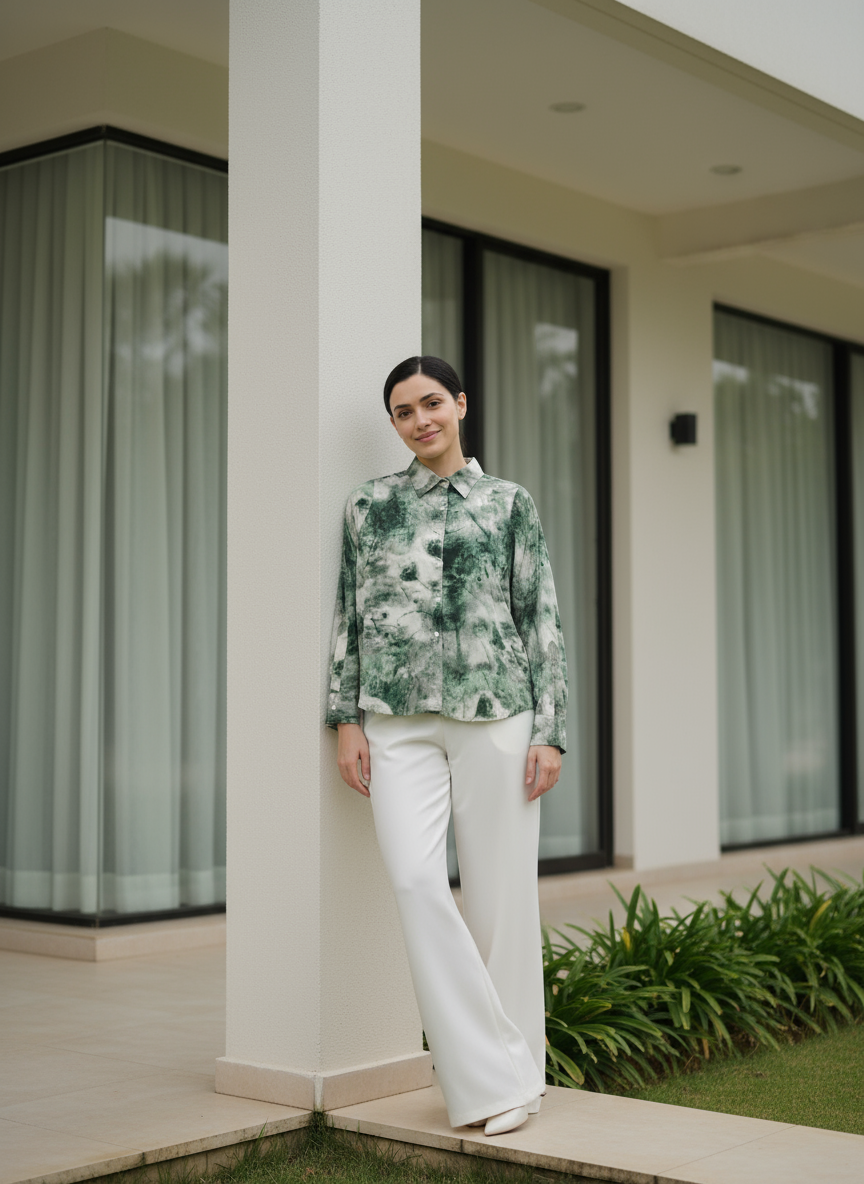 AHrik Emerald Veil Silk-Blend Shirt