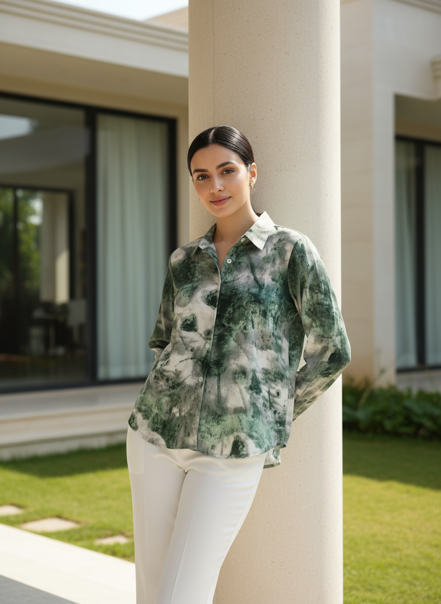 AHrik Emerald Veil Silk-Blend Shirt