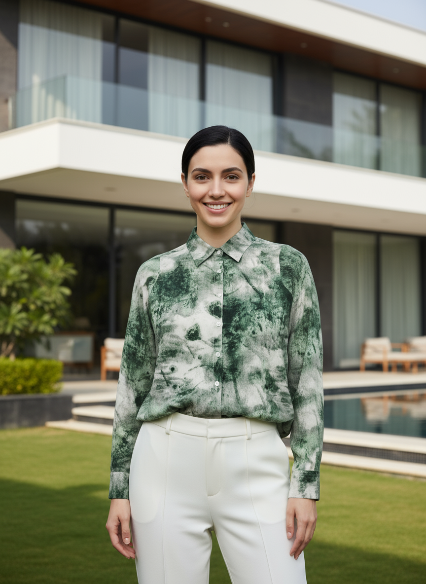 AHrik Emerald Veil Silk-Blend Shirt
