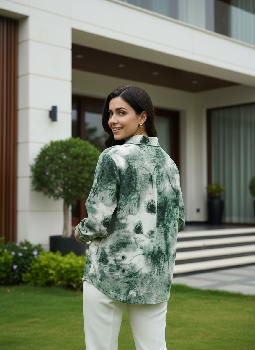 AHrik Emerald Veil Silk-Blend Shirt