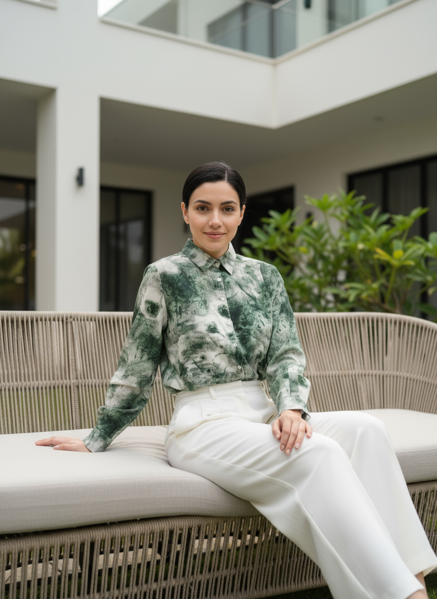 AHrik Emerald Veil Silk-Blend Shirt