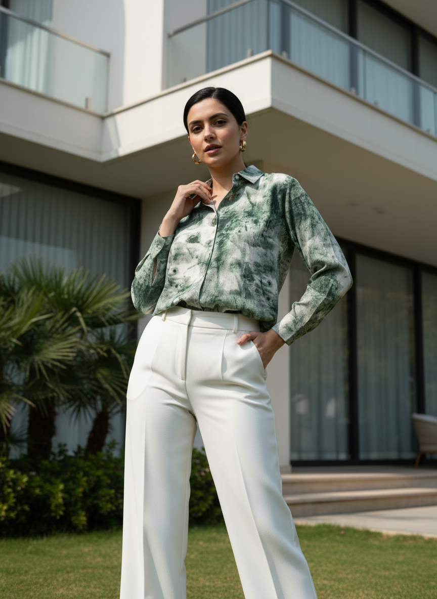 AHrik Emerald Veil Silk-Blend Shirt