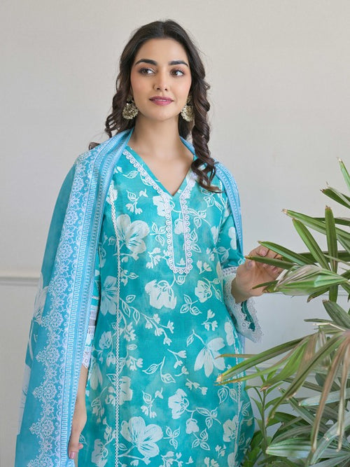 AHrik Aqua Bloom Embroidered Kurta Set