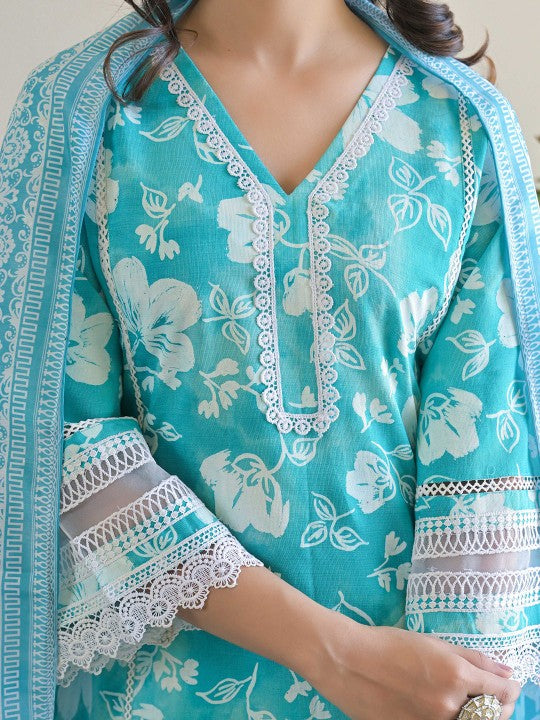 AHrik Aqua Bloom Embroidered Kurta Set AHrik