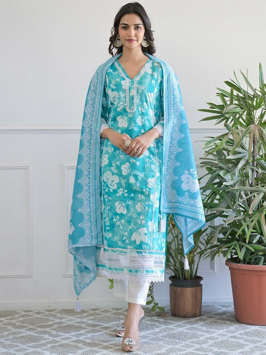 AHrik Aqua Bloom Embroidered Kurta Set AHrik