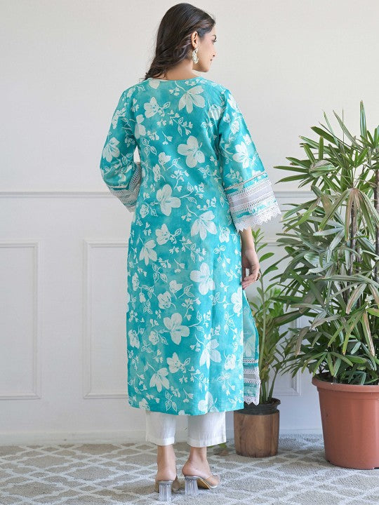 AHrik Aqua Bloom Embroidered Kurta Set AHrik