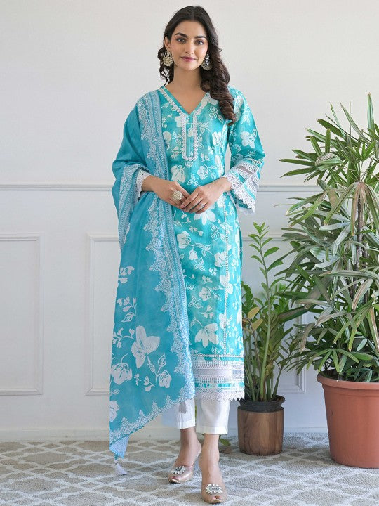 AHrik Aqua Bloom Embroidered Kurta Set AHrik