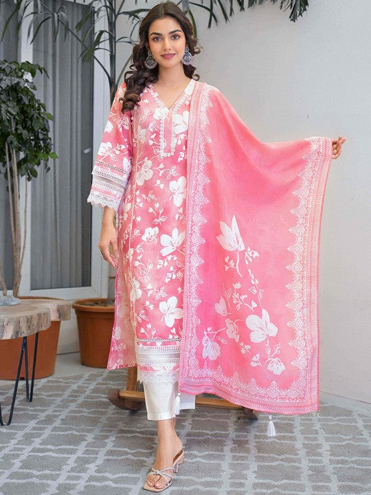 AHrik Blossom Grace Kurta Set – Rosy Bloom in Elegant Flow AHrik