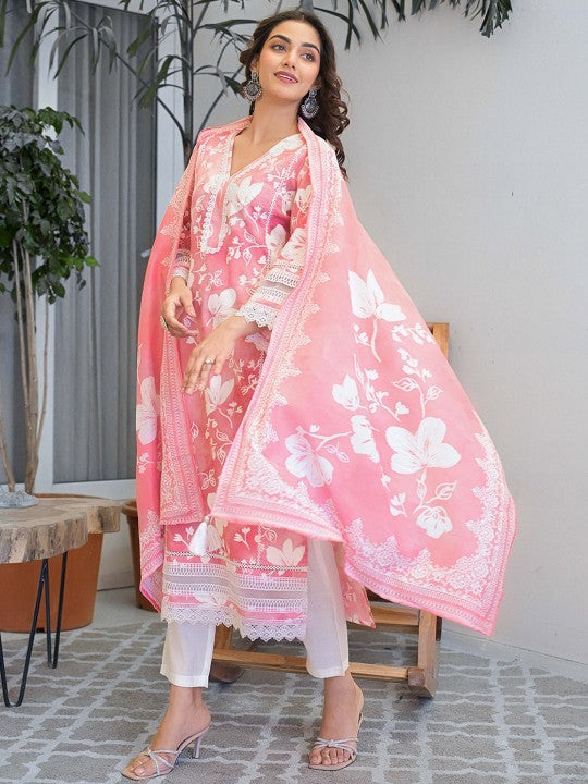 AHrik Blossom Grace Kurta Set – Rosy Bloom in Elegant Flow AHrik