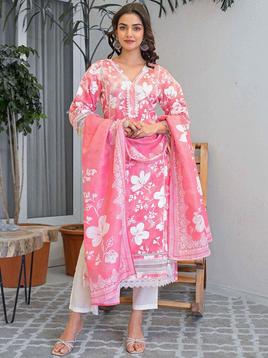 AHrik Blossom Grace Kurta Set – Rosy Bloom in Elegant Flow AHrik