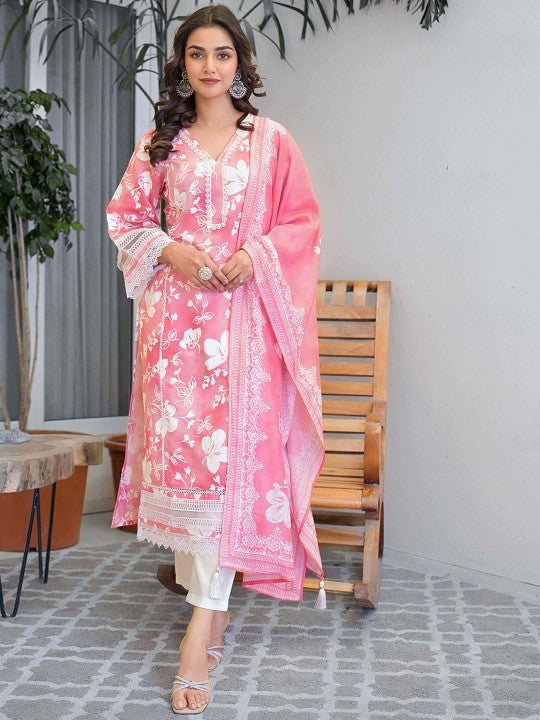 AHrik Blossom Grace Kurta Set – Rosy Bloom in Elegant Flow AHrik