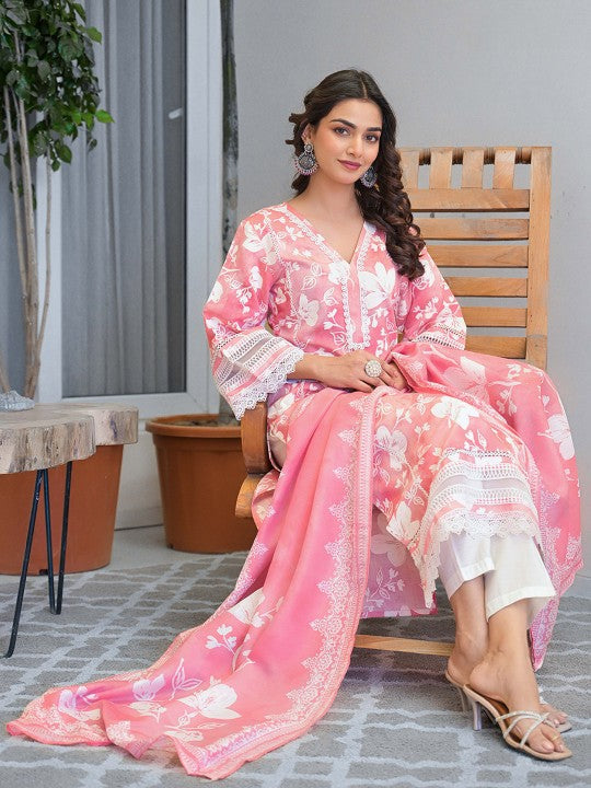 AHrik Blossom Grace Kurta Set – Rosy Bloom in Elegant Flow AHrik