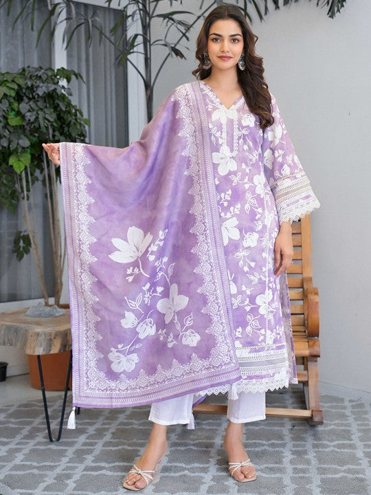 AHrik Lavender Whisper Kurta Set – Serene Blooms in Ethnic Elegance AHrik