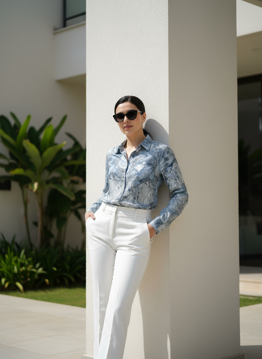 AHrik Azure Marbre Silk Shirt