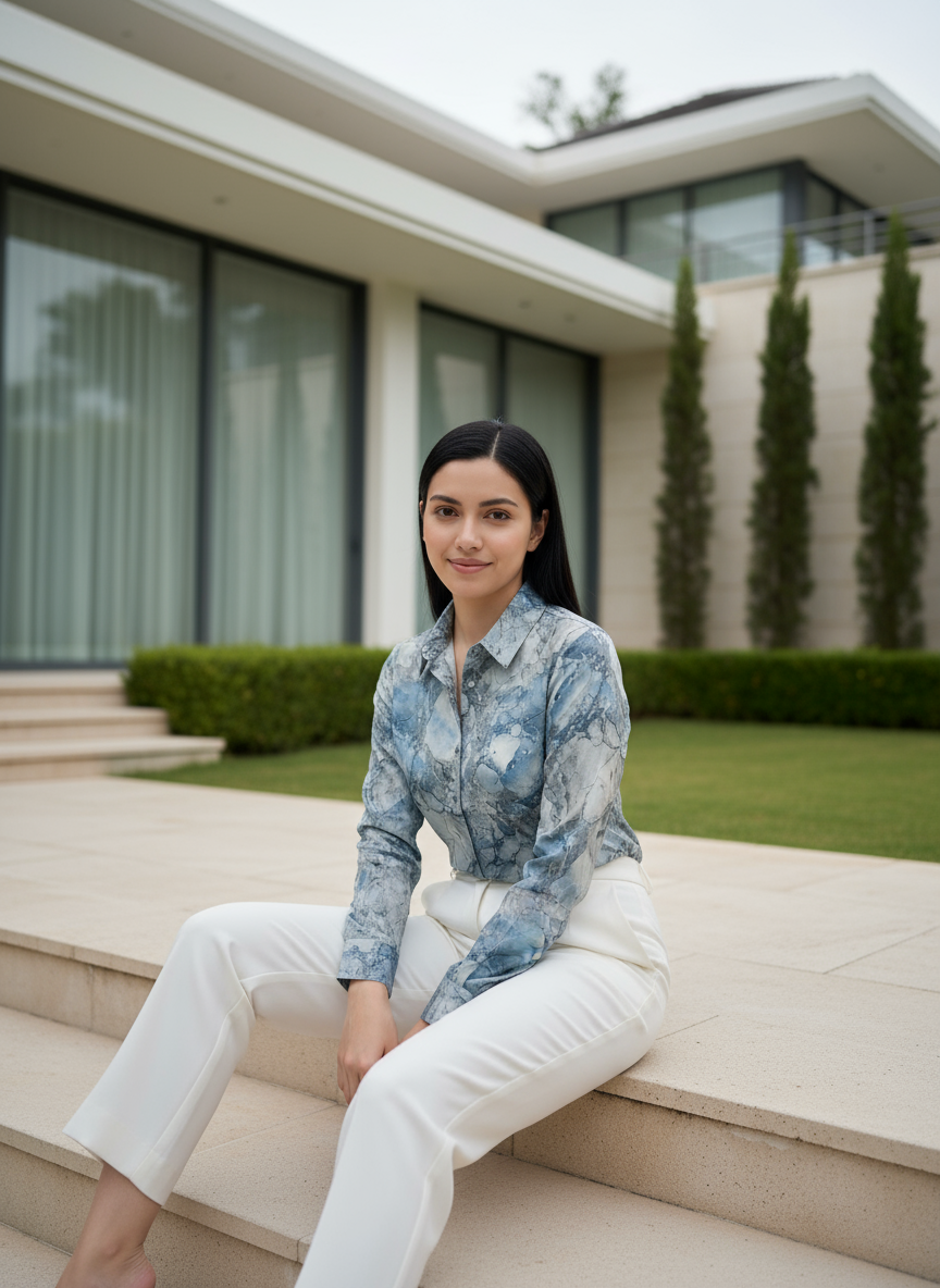 AHrik Azure Marbre Silk Shirt