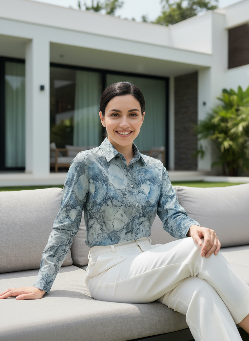 AHrik Ocean Mist Marble Silk Shirt