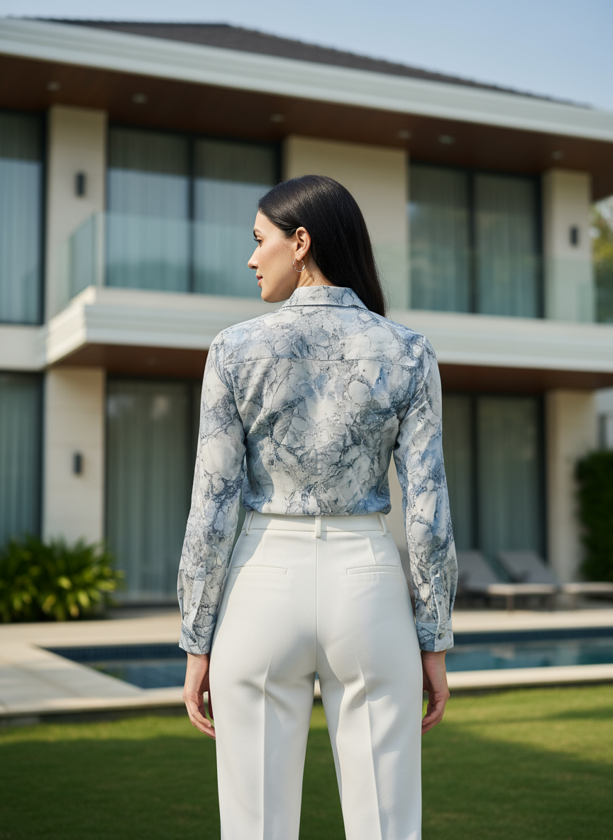 AHrik Azure Marbre Silk Shirt