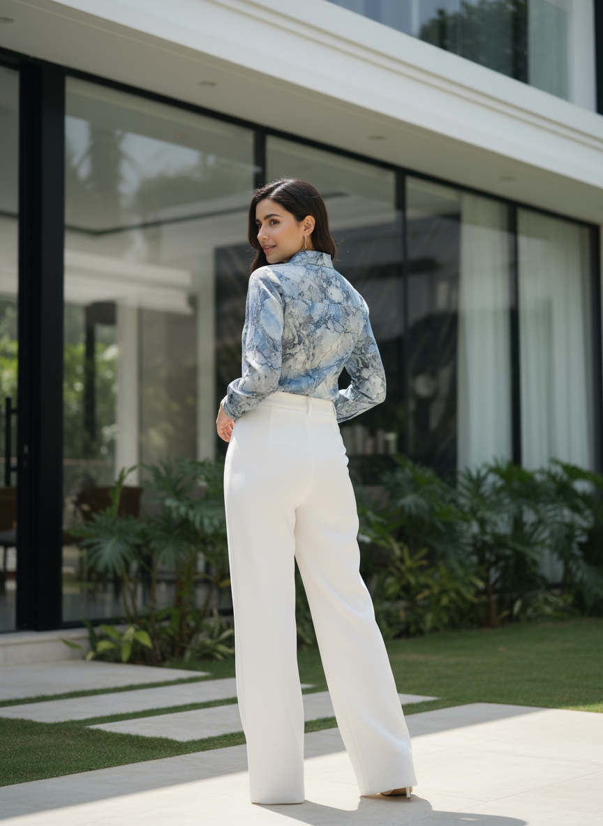 AHrik Azure Marbre Silk Shirt